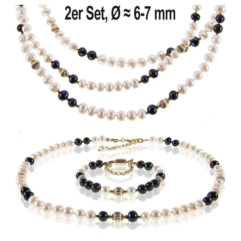 Élégance – 2-teiliges Perlen-Set Weiß/Schwarz mit Kette und Armband Élégance – 2-teiliges Perlen-Set Weiß/Schwarz mit Kette und Armband