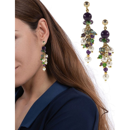 Azureus – 2-teiliges Schmuckset mit Perlenarmband, Ohrhängern und Amethyst