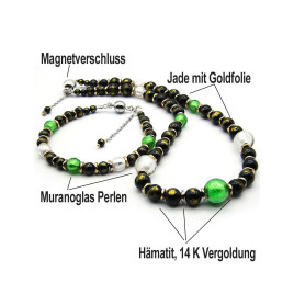 Jade noir 2 tlg. Set, Kette & Armband, Jade, Muranoglas – Schmucksets – Ansicht 5