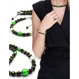 Jade noir – Halskette mit Jade, Muranoglas und 14K Hämatit