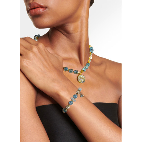 Ibiza Blautopas Süßwasserperlen Armband, 24K Vergoldung