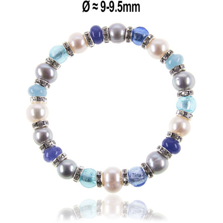 Flex Perlenarmband mit Chalcedon, Murano Perlen, 8,5-9 mm