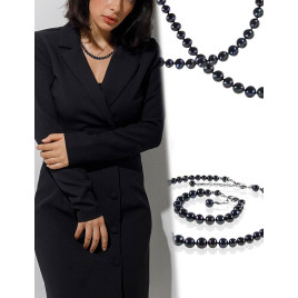 Classique – schwarze Süßwasserperlen-Kette, 6,5–10 mm