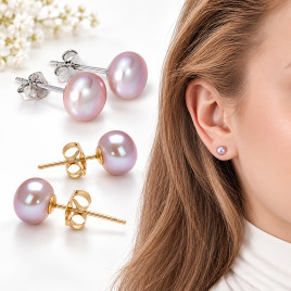 Classique Süßwasserperlen Ohrstecker 7.5-8mm, Flieder/Purple Farbe – Inspirationen – Ansicht 1