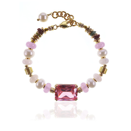 Tessin Armband mit Pinkem Glasstein, Perlen & Turmalin – 24K/18K vergoldet – Armbänder – Ansicht 2