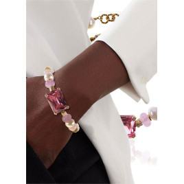 Tessin – Armband mit pinkem Glasstein, Perlen und Turmalin, 24K/18K vergoldet